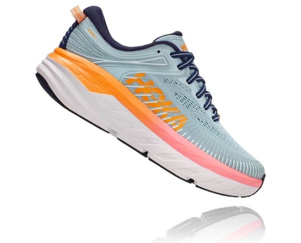 Hoka One One Bondi 7 Womens UK - Blue / Black Road Running Shoes - GWYEQ8097